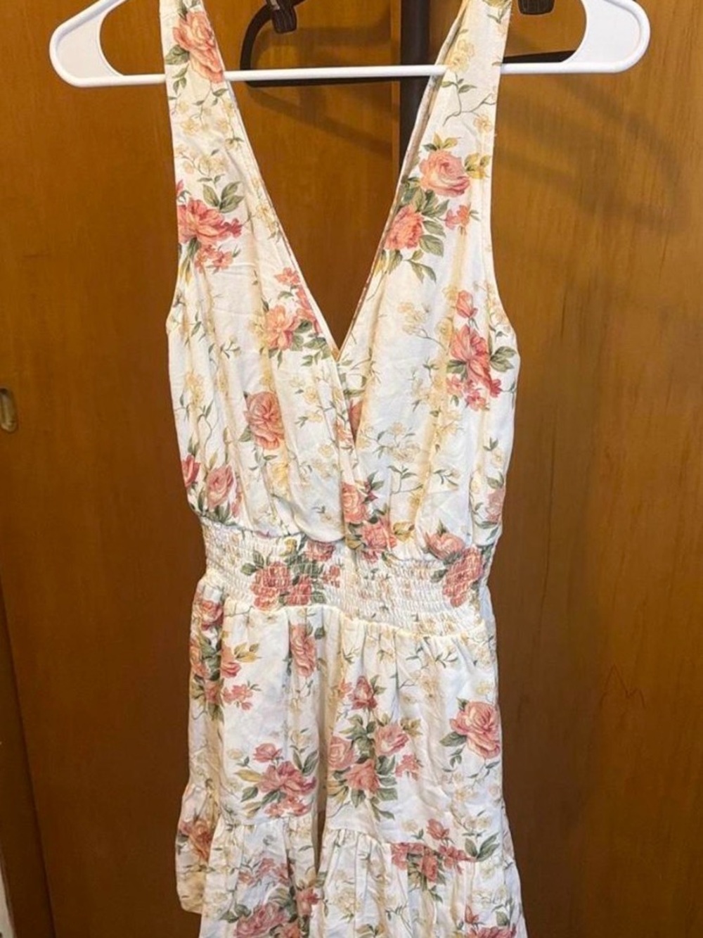 American Eagle Outfitters White Floral Sleeveless V-Neck Jumpsuit
